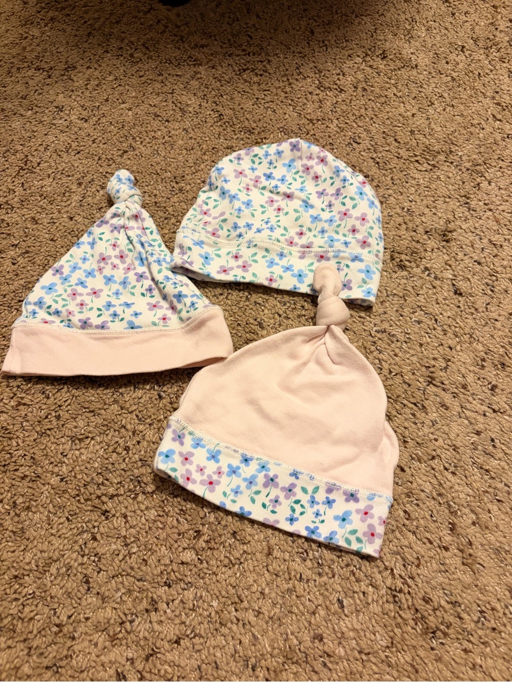 Soft Pink & Floral Baby Knot Hat Set - 3 Pack